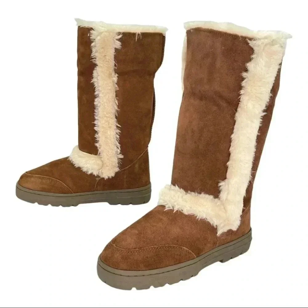 Style & Co Witty Tan Suede Leather Faux Fur Medium Width Womens Boots